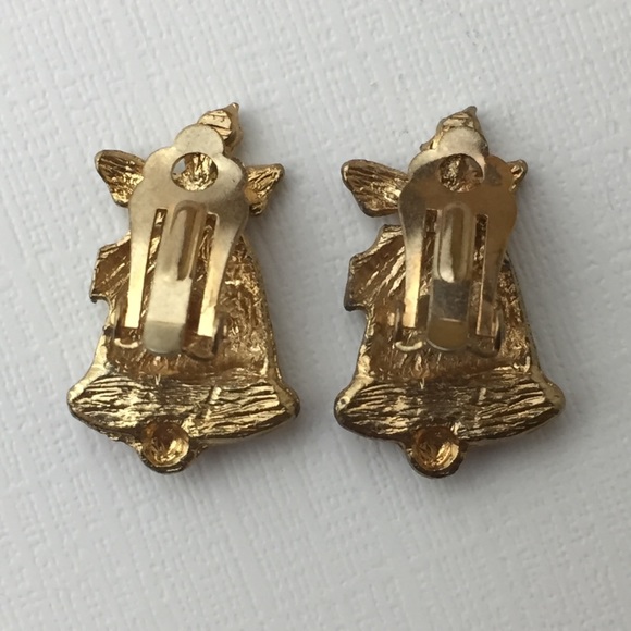 Vintage Christmas Bells Gold Tone Clip On Earrings - Picture 3 of 8
